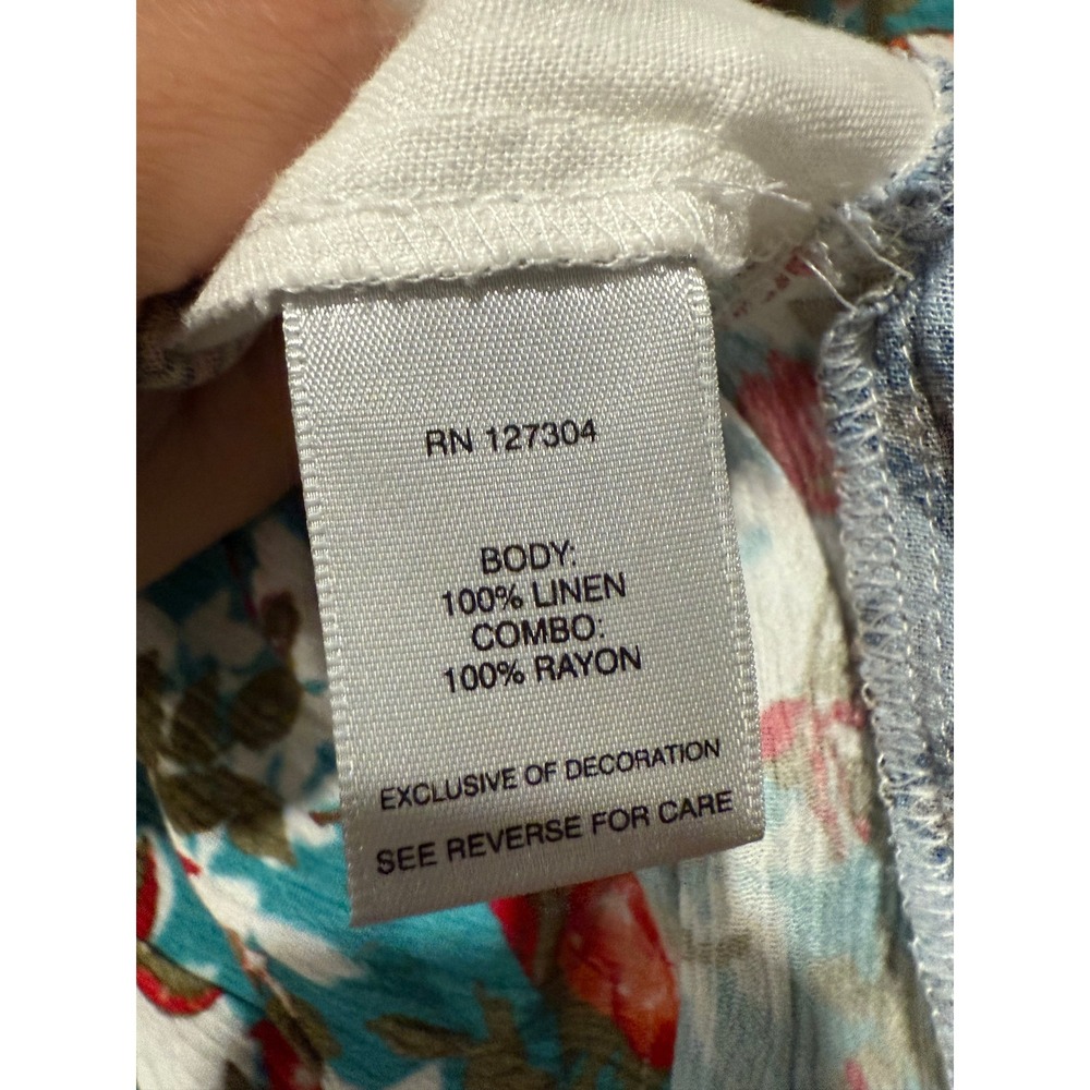 John Mark Floral Embroidered Patchwork Linen Top … - image 5